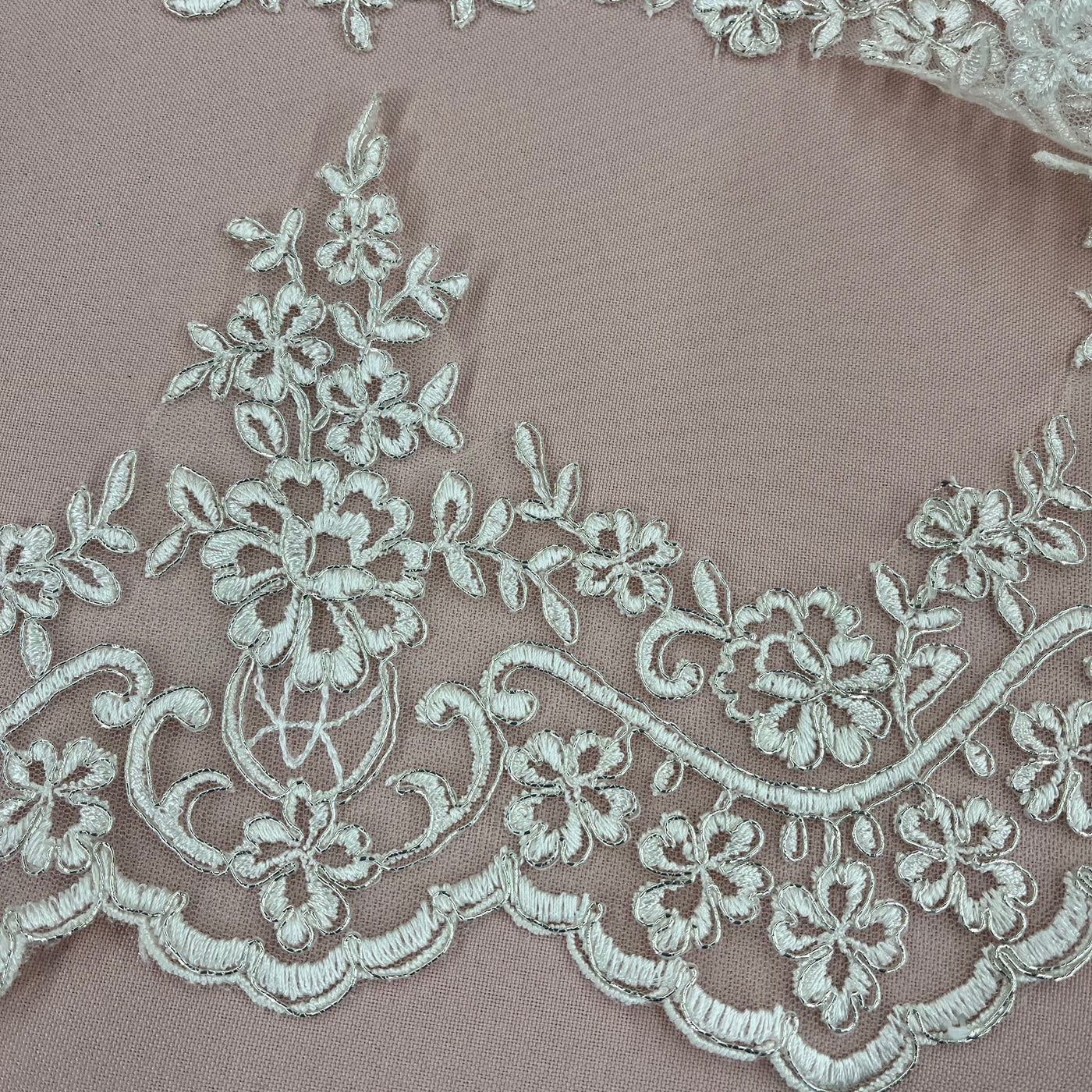 Corded Lace Trimming Embroidered on 100% Polyester Net Mesh | Lace USA