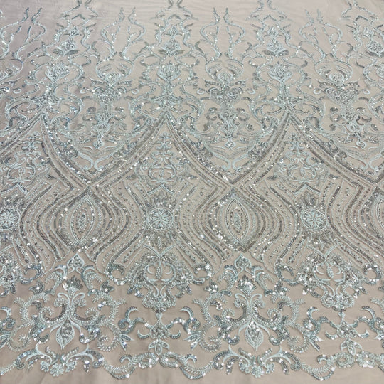Embroidered & Beaded Net Mesh Fabric with Beads. Lace USA
