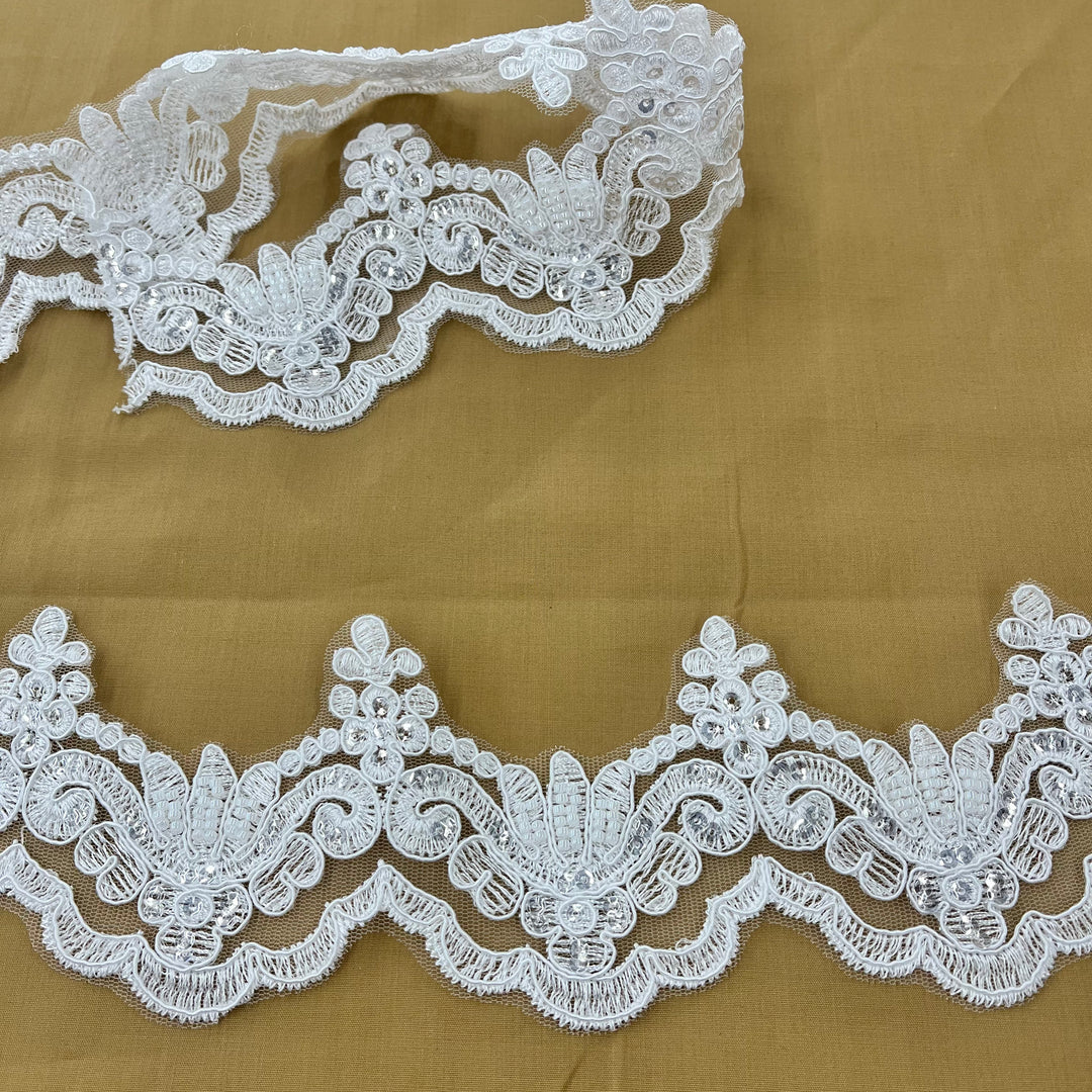 Beaded & Corded Lace Trimming Embroidered on 100% Polyester Net Mesh | Lace USA