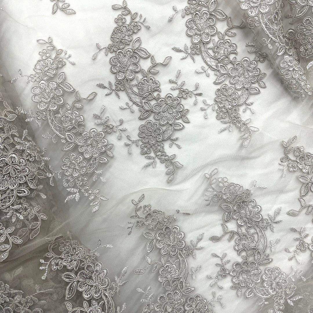 Corded Bridal Lace Fabric Embroidered on 100% Polyester Net Mesh | Lace USA