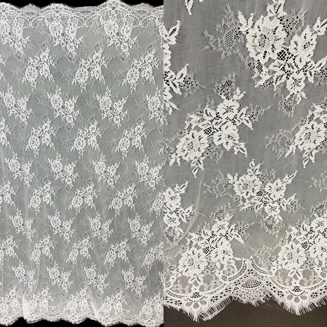 Chantilly Embroidered Lace Fabric with Eyelash Scallop | Lace USA