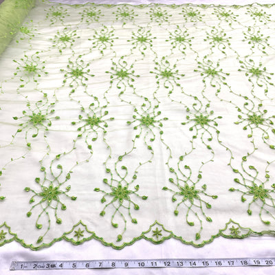 Beaded Lace Fabric Embroidered on 100% Polyester Net Mesh | Lace USA