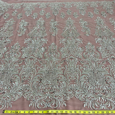 Beaded Lace Fabric Embroidered on 100% Polyester Net Mesh | Lace USA-GD-13267