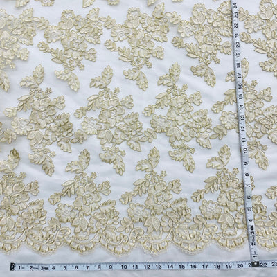 Corded Bridal Lace Fabric Embroidered on 100% Polyester Net Mesh | Lace USA - 95409W