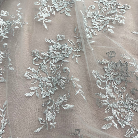 Corded Bridal Lace Fabric Embroidered on 100% Polyester Net Mesh | Lace USA