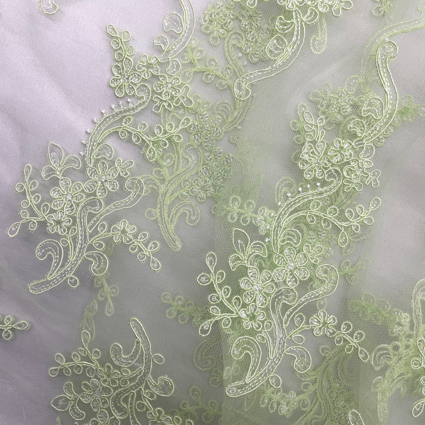 Corded Bridal Lace Fabric Embroidered on 100% Polyester Net Mesh | Lace USA