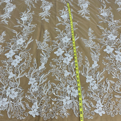 Beaded Lace Fabric Embroidered on 100% Polyester Net Mesh | Lace USA