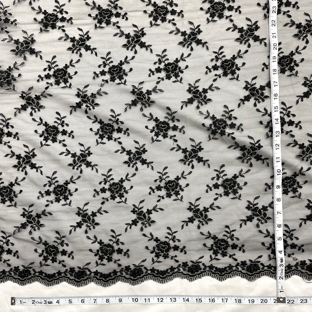 Beaded Lace Fabric Embroidered on 100% Polyester Net Mesh | Lace USA