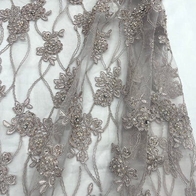 Beaded & Corded Bridal Fabric Lace Embroidered on 100% Polyester Net Mesh | Lace USA