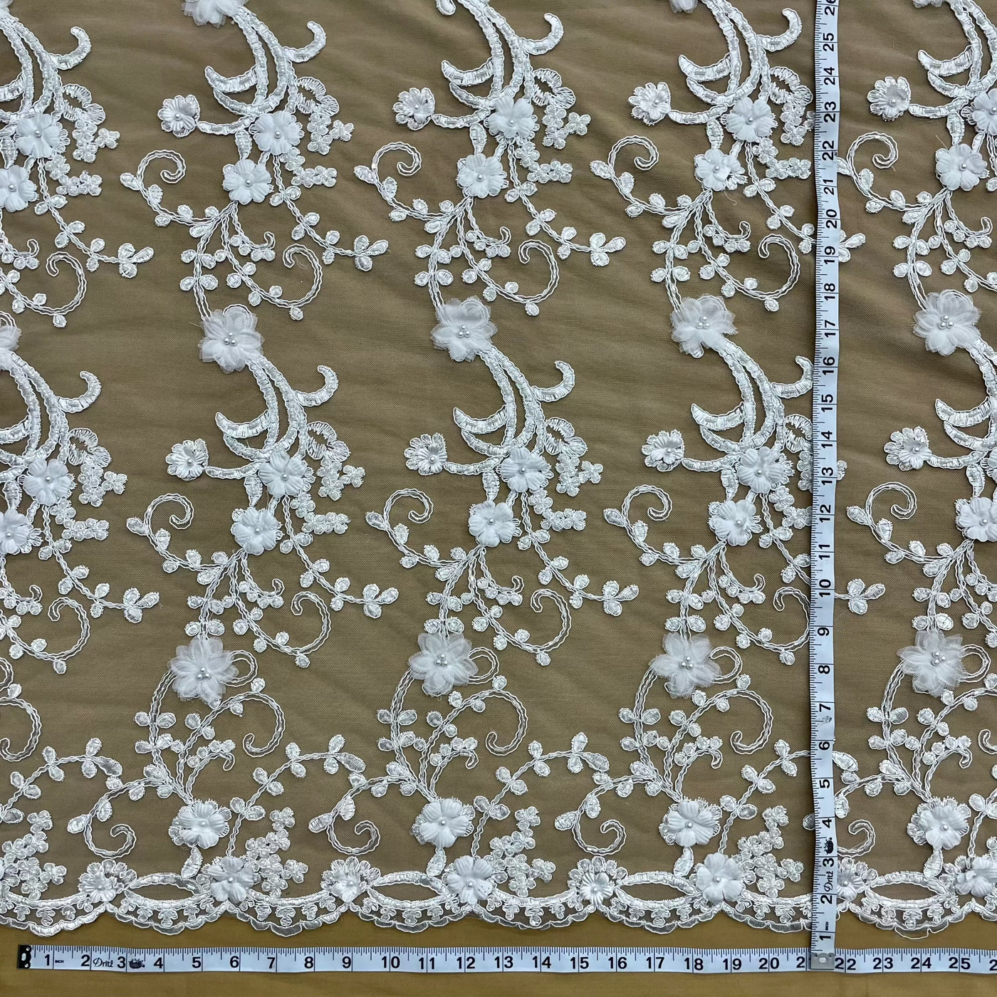 Beaded 3D Floral Lace Fabric Embroidered on 100% Polyester Net Mesh | Lace USA - GD-SG01