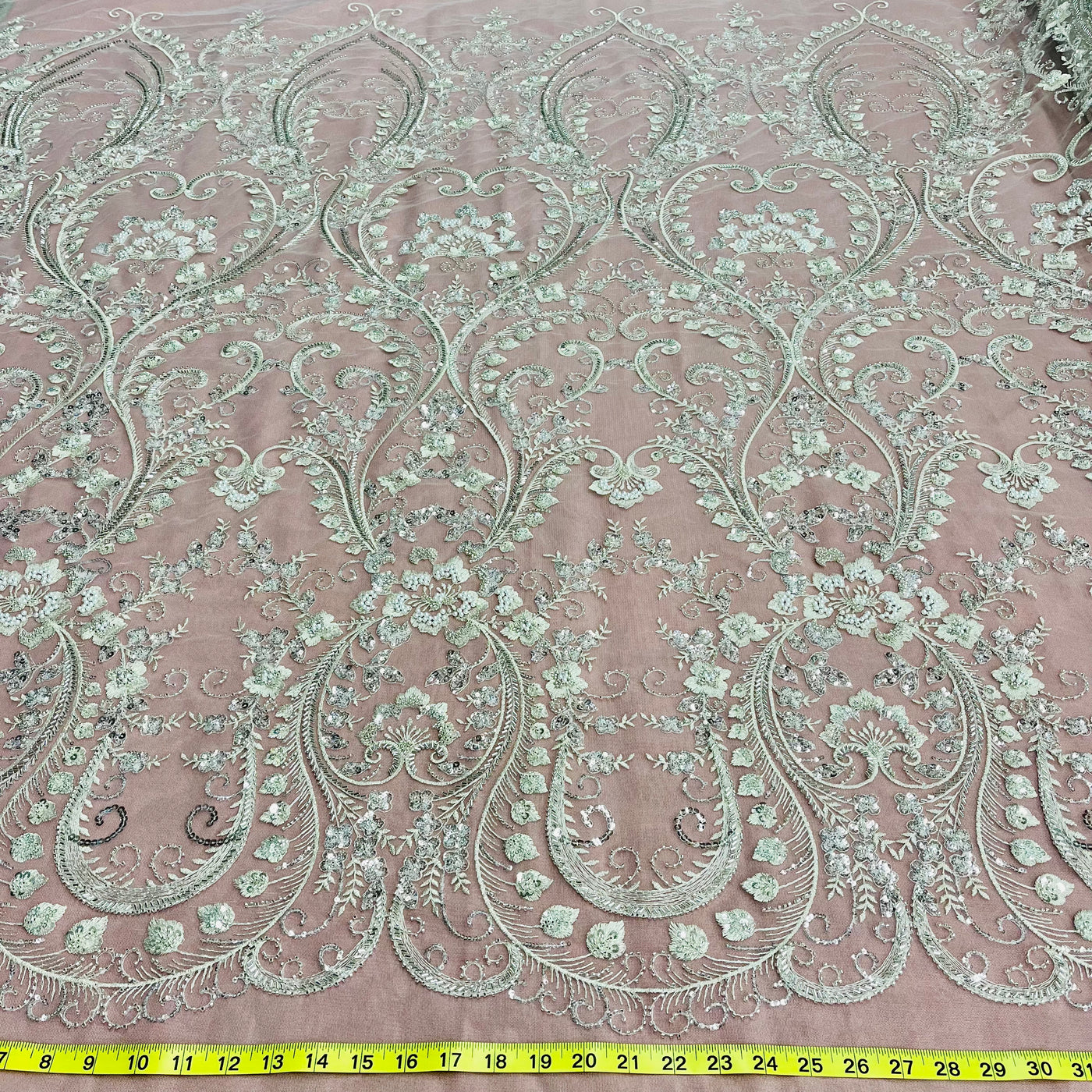 Beaded Lace Fabric Embroidered on 100% Polyester Net Mesh | Lace USA