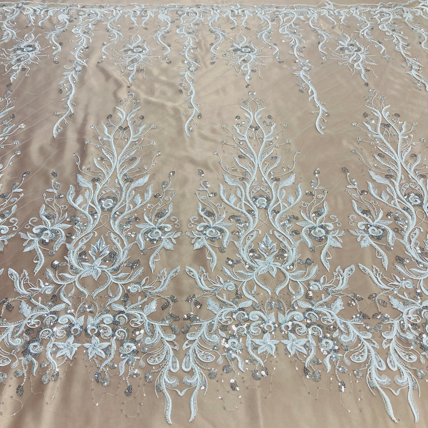 Embroidered & Beaded Net Mesh Fabric with Beads. Lace USA