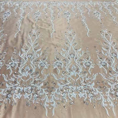 Embroidered & Beaded Net Mesh Fabric with Beads. Lace USA