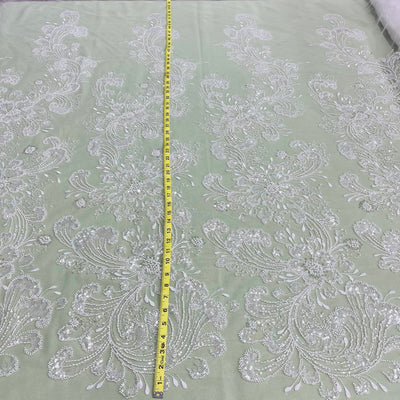 Beaded Lace Fabric Embroidered on 100% Polyester Net Mesh | Lace USA