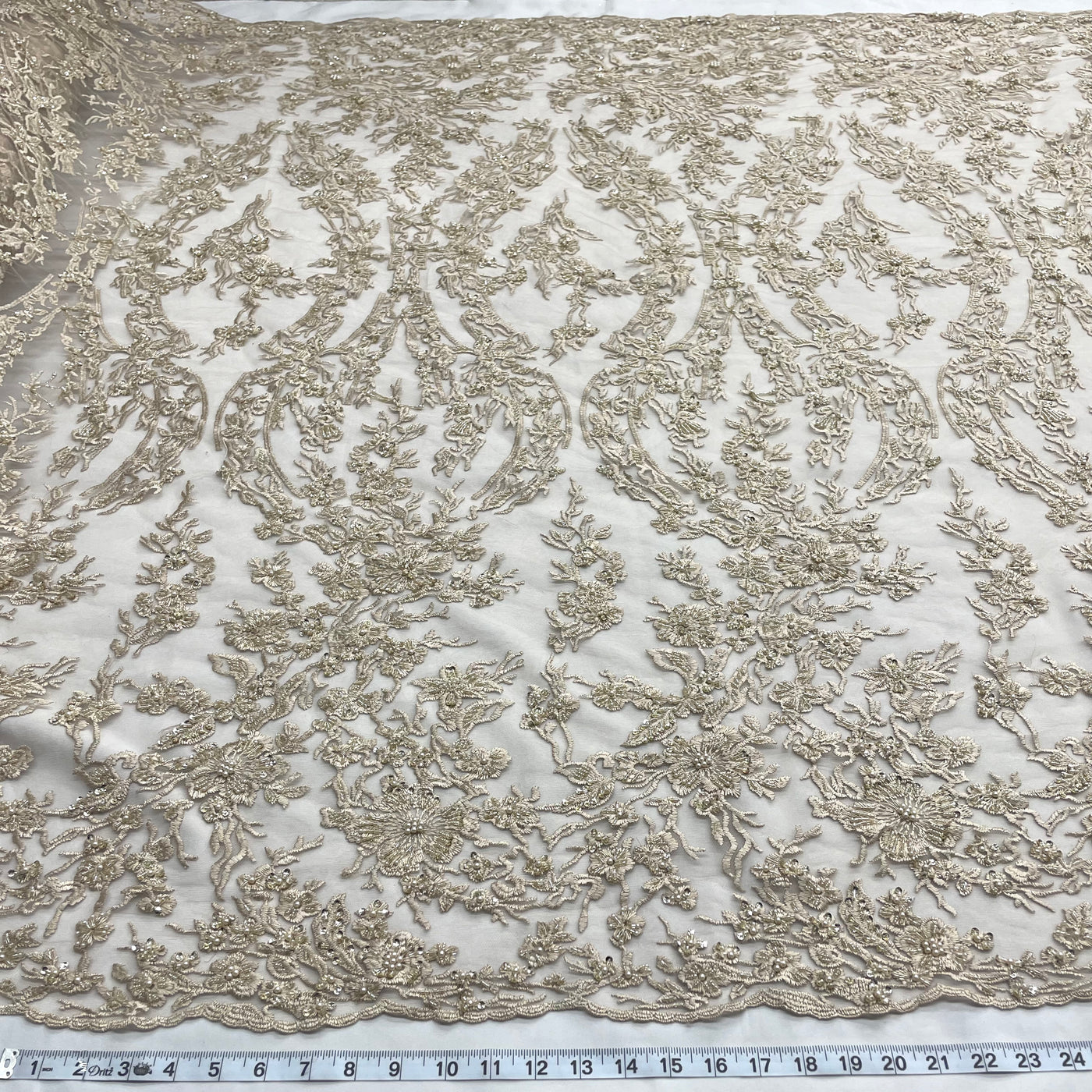 Beaded Lace Fabric Embroidered on 100% Polyester Net Mesh | Lace USA