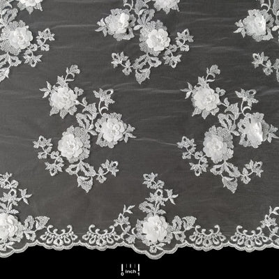 Beaded 3D Floral Lace Fabric Embroidered on 100% Polyester Net Mesh | Lace USA - 71009W-NB