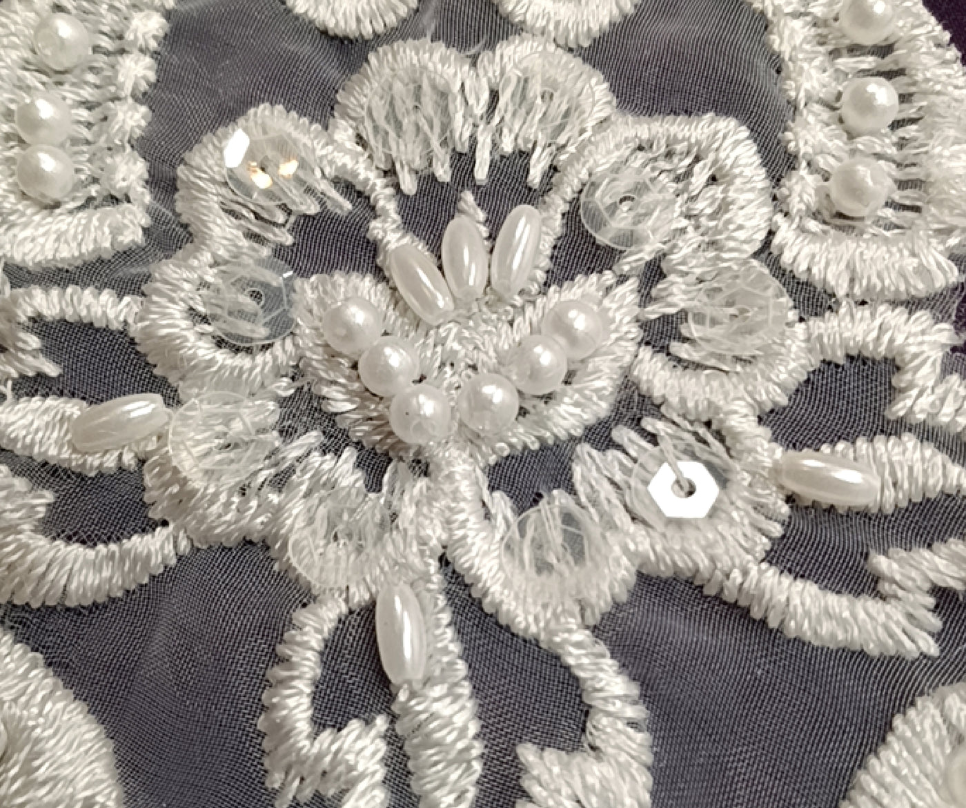 Beaded Lace Medallion Applique Embroidered on 100% Polyester Organza | Lace USA - KZ-05