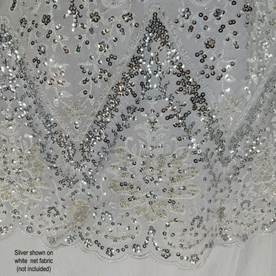 Embroidered & Heavily Beaded with Beads & sequin on Net Mesh Fabric.  Sold by the yard.  Lace Usa